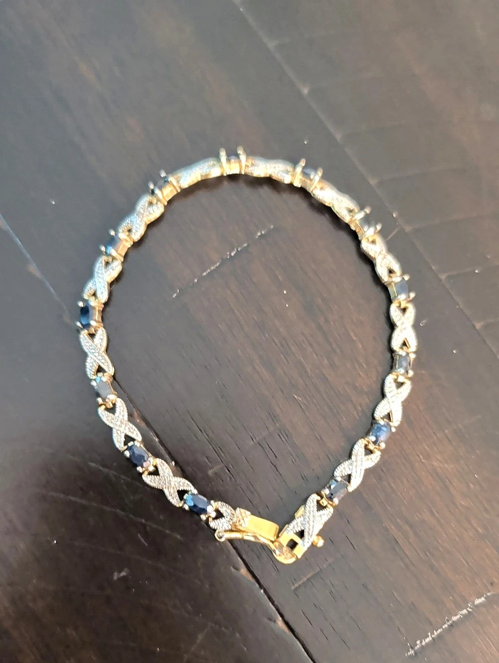 Silver-Tone Link Bracelet with Blue Stones